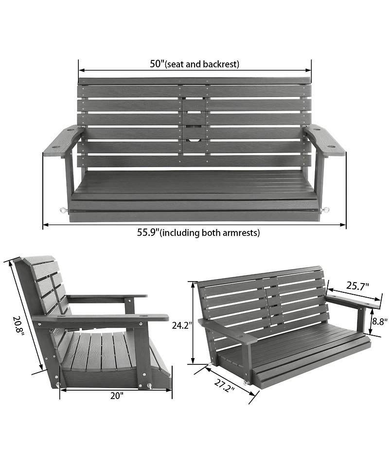 Innovaze 4.5 Ft Large Size 2-Seat Poly Lumber Hips Porch Swing with Foldable Cup Holders and Curved Deep Seat for Outdoor Porch Garden(Navy Blue)