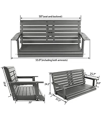 Innovaze 4.5 Ft Large Size 2-Seat Poly Lumber Hips Porch Swing with Foldable Cup Holders and Curved Deep Seat for Outdoor Porch Garden(Navy Blue)