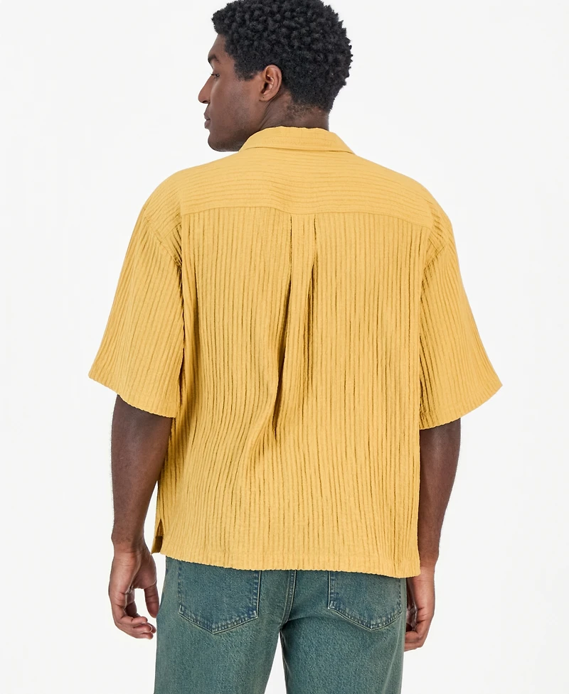 Mode of One Men's Boxy-Fit Striped Short-Sleeve Shirt, Macy's Exclusive