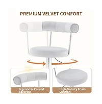 Maison Boucle Set of 2 Soft Velvet Upholstered Swivel Adjustable Bar Stools, 360-Degree Counter-Height Chairs, Chrome Silver Base
