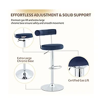 Maison Boucle Set of 2 Soft Velvet Upholstered Swivel Adjustable Bar Stools, 360-Degree Counter-Height Chairs, Chrome Silver Base