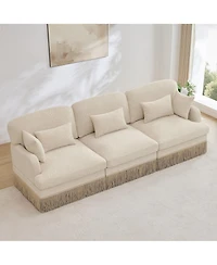 Maison Boucle Modular Sectional Sofa Couch, 3-Seater, Leopard Print Chenille, With Deep Seat, Tassel Skirt, and Throw Lumbar Pillows