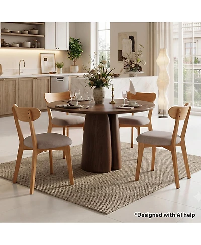 Maison Boucle Mid-Century Dining Chair Set of 4, Solid Oak Frame, Upholstered Seat, Modern Farmhouse Kitchen Side Chair