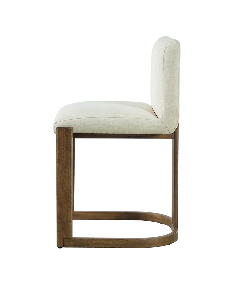 Maison Boucle Counter Height Bar Stools Set of 2 for Kitchen Island, 24" Solid Wood Barstools, Linen Upholstered Bar Chairs