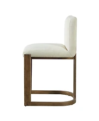 Maison Boucle Counter Height Bar Stools Set of 2 for Kitchen Island, 24" Solid Wood Barstools, Linen Upholstered Bar Chairs