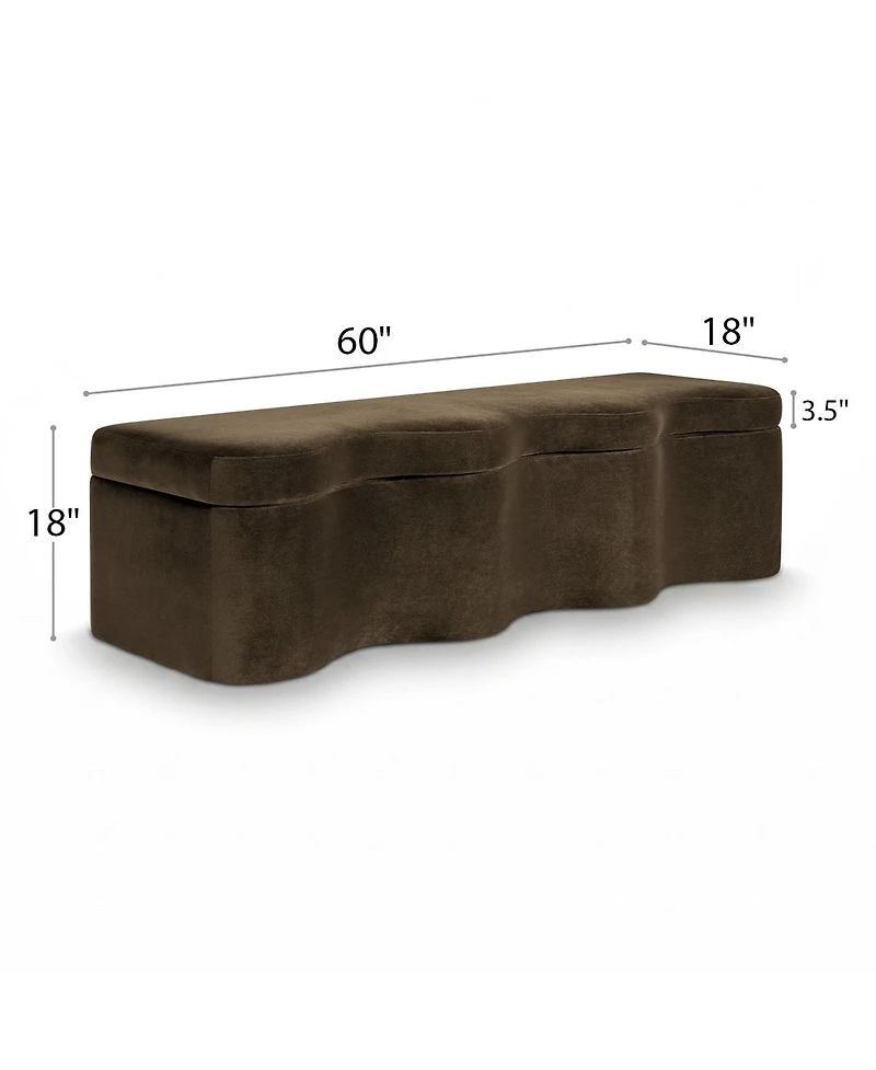Maison Boucle 60" Modern Upholstered Storage Bench With Lift-Top Lid, End-of-Bed Ottoman Bench, Sculptural Curved Accent for Entryway or Hallway