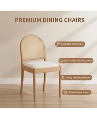 Maison Boucle Modern Rattan Back Dining Chairs Set of 2, Upholstered Side with Backrests, Kitchen and Room Chairs, Solid Wood Legs