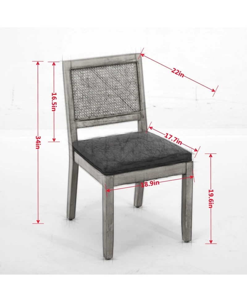 Maison Boucle Modern Dining Chairs Set of 4, Farmhouse Rattan Cane Back Side Chairs, Upholstered Seat, Solid Wood Frame