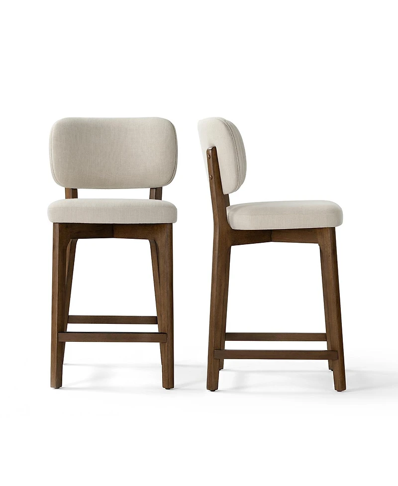 Maison Boucle Upholstered Counter Height Bar Stools Set of 4, Linen-Blend Woven Fabric With Curved Back, Solid Wood Frame Kitchen Island