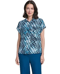Calvin Klein Women's Collared Button-Front Short-Sleeve Blouse