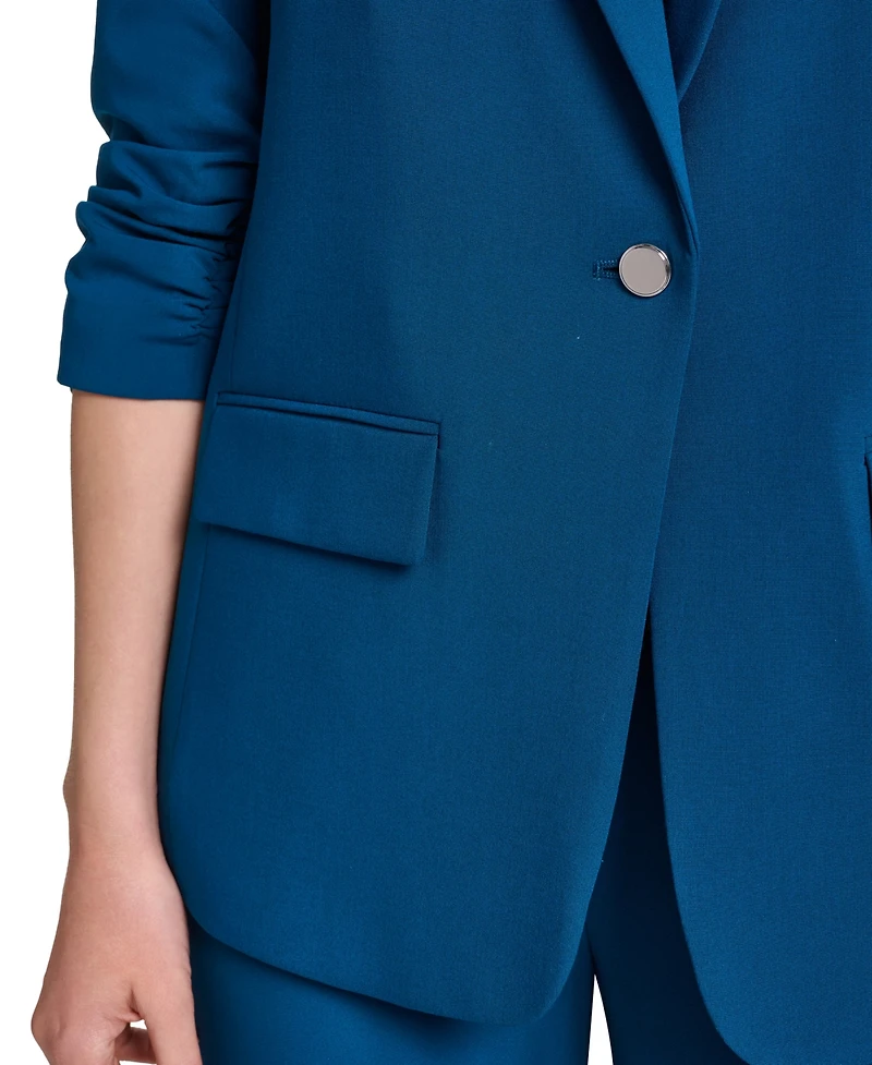 Calvin Klein Women's Ruched 3/4-Sleeve Notch Collar One-Button Jacket