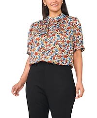 Vince Camuto Plus Mock Neck Button-Front Blouse