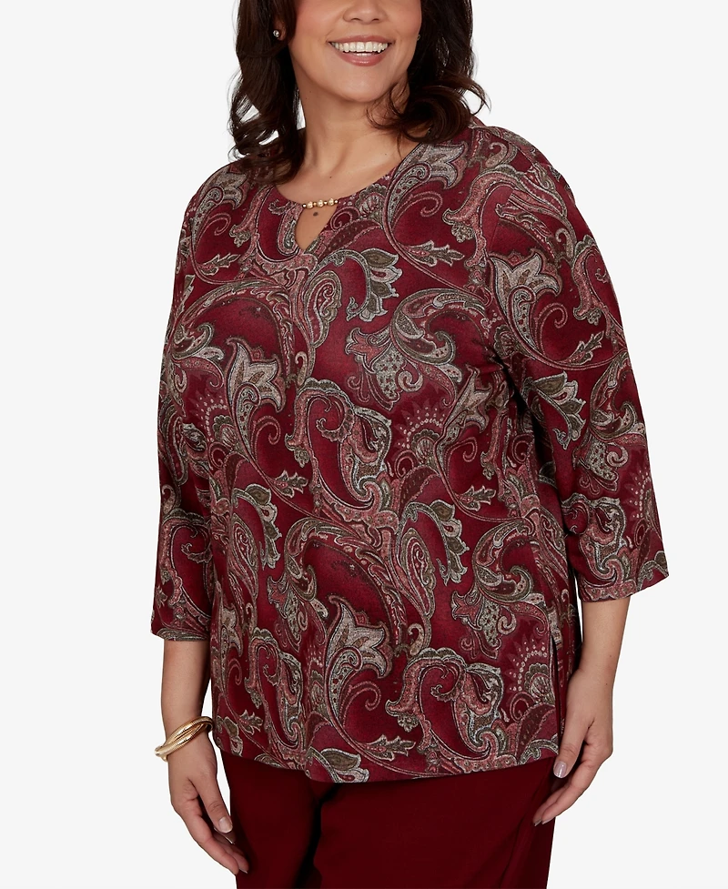 Alfred Dunner Plus Union Square Paisley Scroll Melange Knit Top