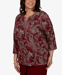 Alfred Dunner Plus Union Square Paisley Scroll Melange Knit Top