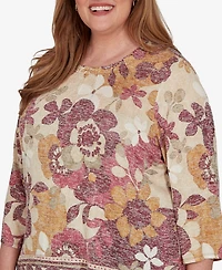 Alfred Dunner Plus Union Square Exploded Floral Geo Border Top