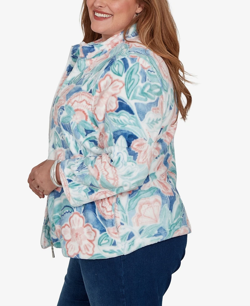 Alfred Dunner Plus Classic Patch Floral Cozy Knit Jacket