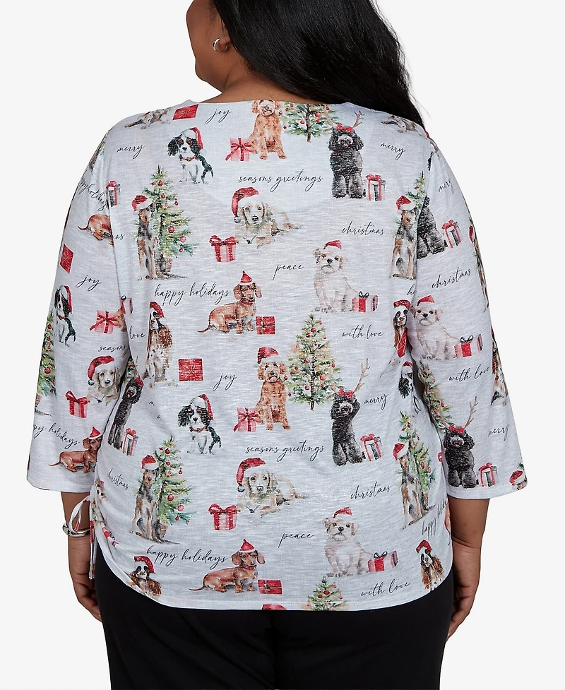 Alfred Dunner Plus Classic Gift Giving Dogs Knit Top