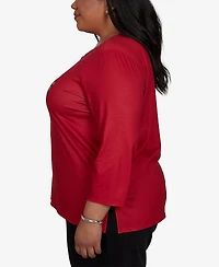 Alfred Dunner Plus Classic Christmas Tree Braided Neck Top