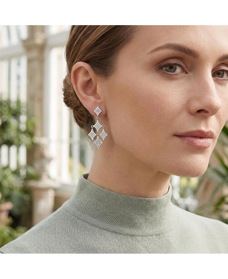 Sterling Silver White Gold Plated Cubic Zirconia Chandelier Dangling Earrings