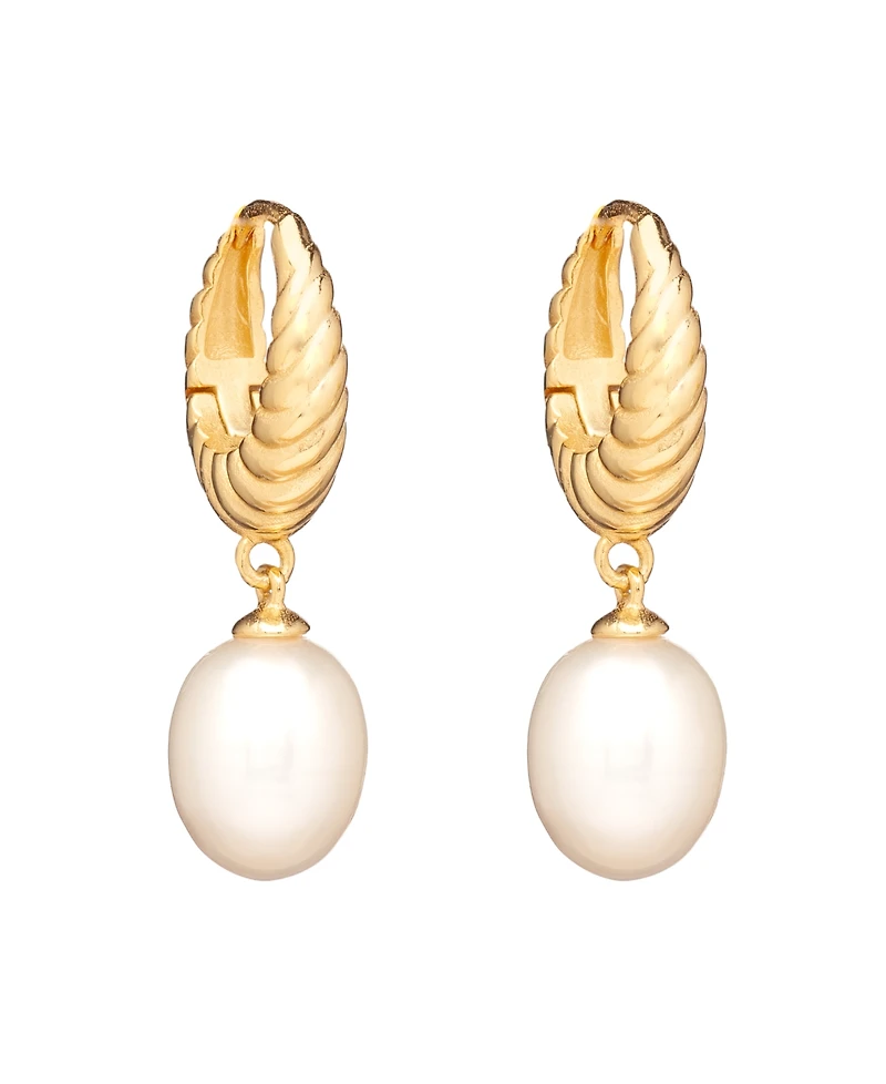 Macy's Cultured Freshwater Pearl (7x9mm) Huggie Hoop Earrings in 18k Gold Over Sterling Silver