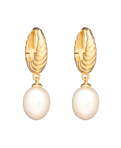 Macy's Cultured Freshwater Pearl (7x9mm) Huggie Hoop Earrings in 18k Gold Over Sterling Silver