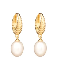 Macy's Cultured Freshwater Pearl (7x9mm) Huggie Hoop Earrings in 18k Gold Over Sterling Silver