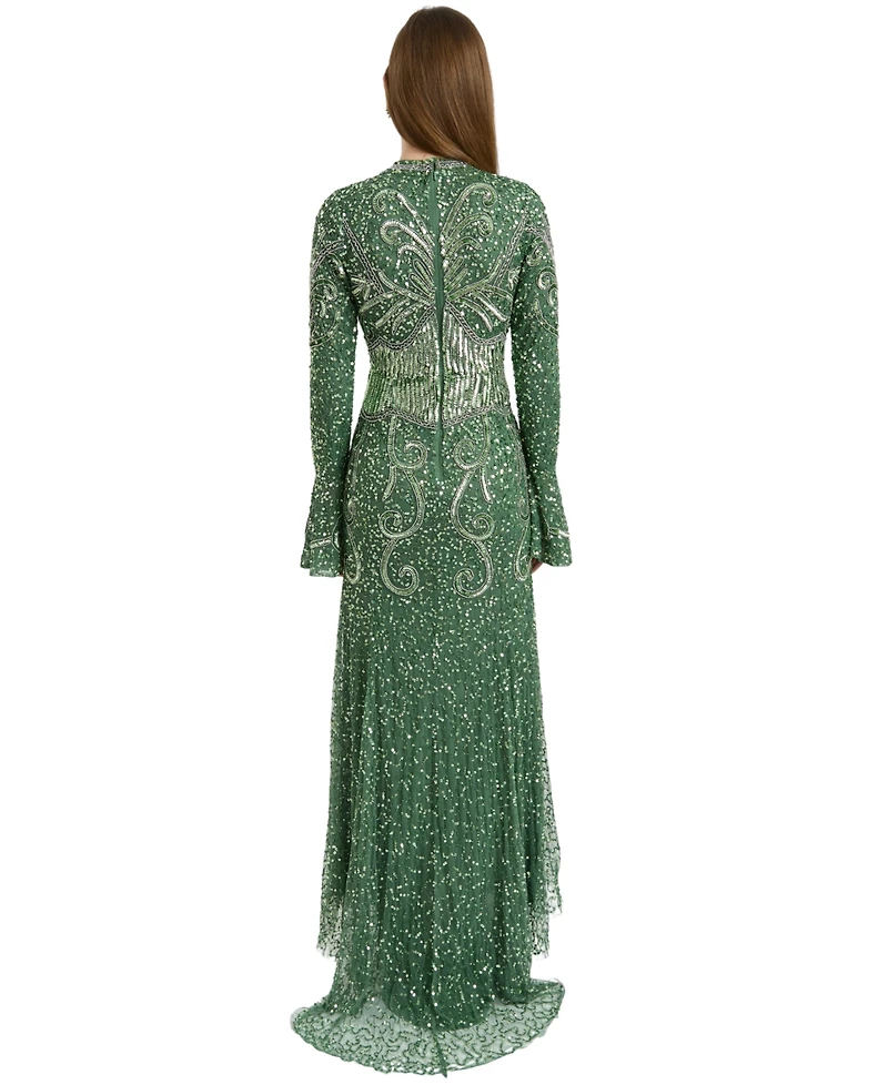 Maryisa Women's Modest Embellished Sequins Trail Maxi Dress