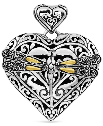 Devata Dragonfly Heart Pendant Necklace in Sterling Silver and 18K Gold