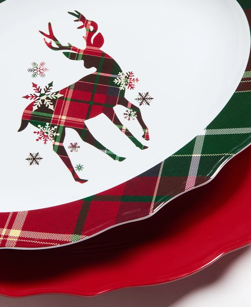 Tinsel And Frost Melamine Tartan Plaid Deer Oval Tray, Set of 2