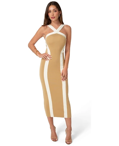 Bebe Womens Sweater Contrast Halter Maxi Dress