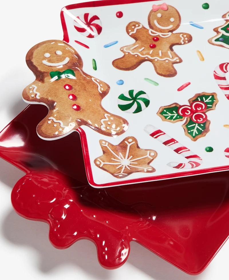 Tinsel And Frost Melamine Gingerbread Tray, Set of 2