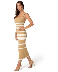 Bebe Womens Rib Stripe Square Neck Midi Dress
