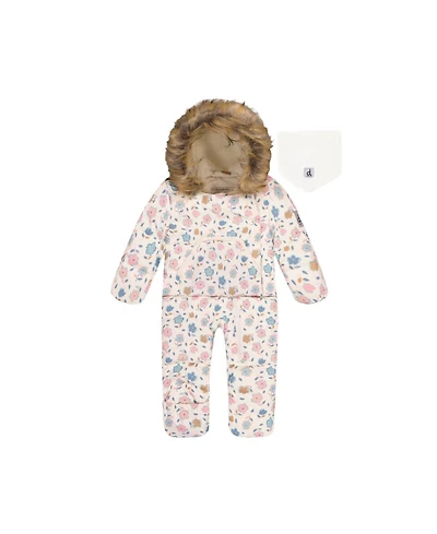 Deux par Baby Girl 3M-24M Snug One Piece Snowsuit Adapted for Car Seats with Floral Print
