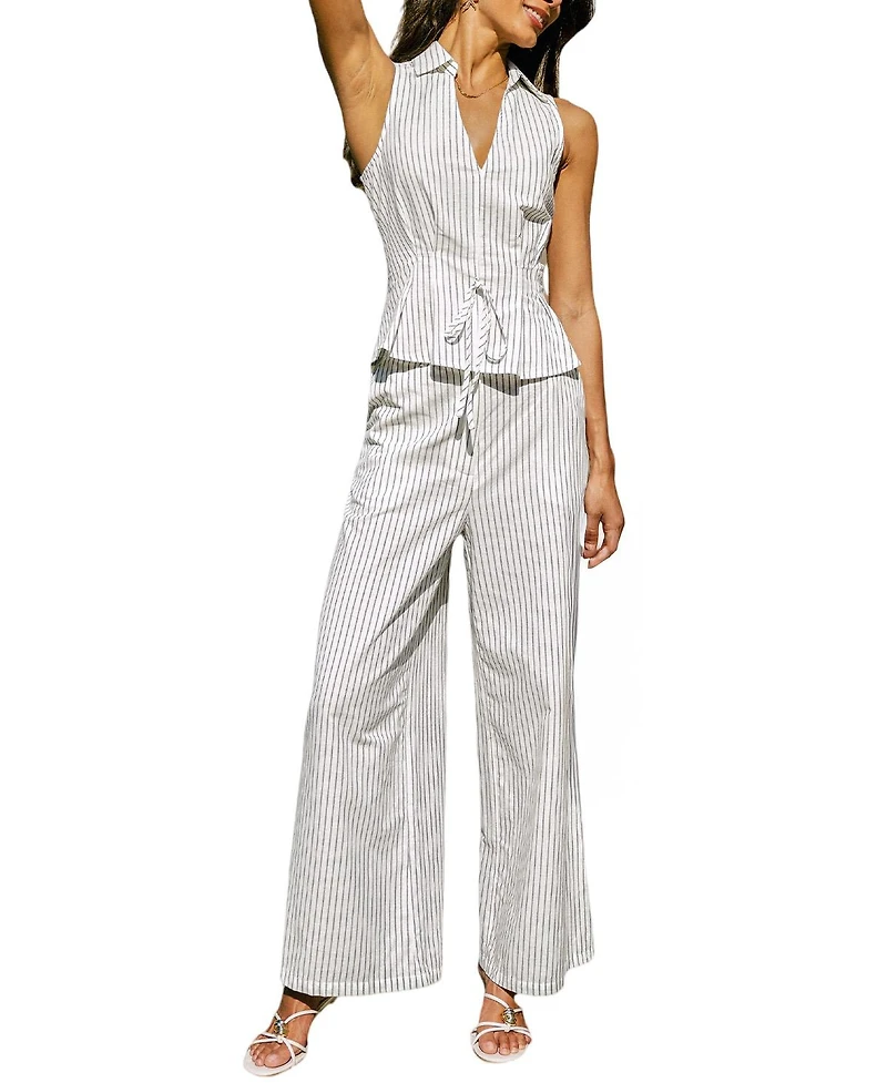 Cupshe Women's Soft Bliss Striped Peplum Wide-Leg Top and Pants Set