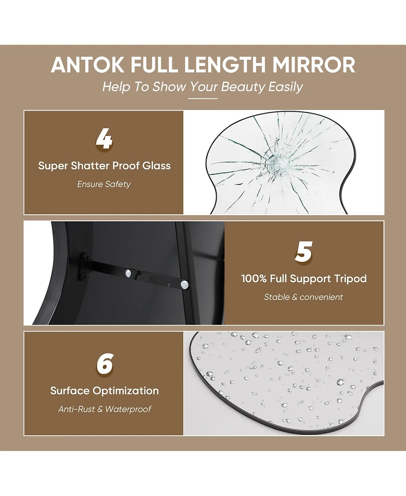 Antok Full Length Mirror, 71"x32" Wavy Mirror Full Length with Stand for Bedroom, Living Room Cloakroom