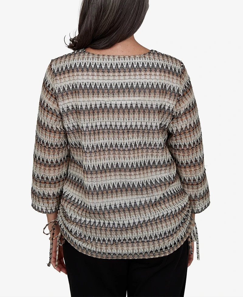 Alfred Dunner Petite Travel Advisory Biadere Textured Top With Necklace