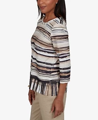 Alfred Dunner Petite Travel Advisory Scratched Stripes Knit Top