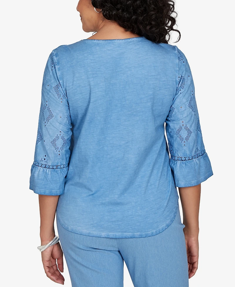 Alfred Dunner Petite Provence Center Diamond Tonal Applique Top