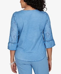 Alfred Dunner Petite Provence Center Diamond Tonal Applique Top
