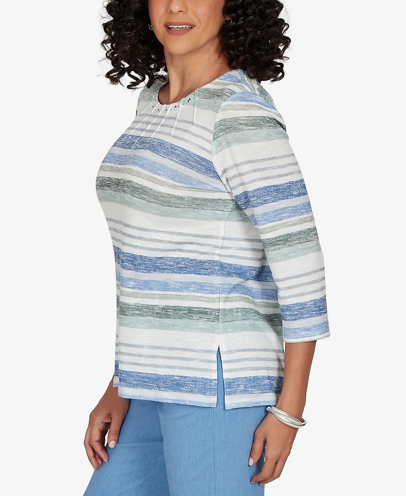 Alfred Dunner Petite Provence Textured Biadere Stripe Knit Top