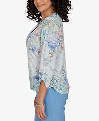 Alfred Dunner Petite Provence Floral Borders Henley Top