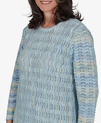 Alfred Dunner Petite Provence Scalloped Stripes Textured Sweater