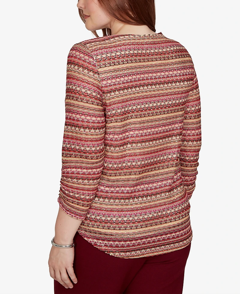 Alfred Dunner Petite Union Square Spacedye Biadere Stripe Top With Necklace