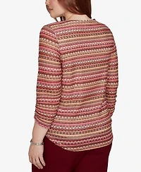 Alfred Dunner Petite Union Square Spacedye Biadere Stripe Top With Necklace