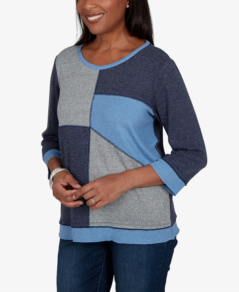 Alfred Dunner Petite Classic Heathered Colorblock Knit Top