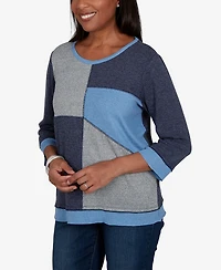 Alfred Dunner Petite Classic Heathered Colorblock Knit Top