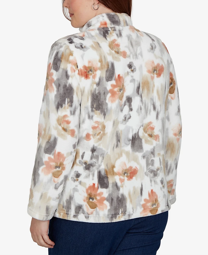 Alfred Dunner Petite Classic Watercolor Floral Cozy Zip Jacket