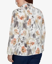 Alfred Dunner Petite Classic Watercolor Floral Cozy Zip Jacket