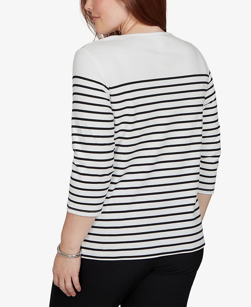 Alfred Dunner Petite Classic Poinsettia Stripe Knit Top