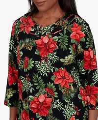 Alfred Dunner Petite Classic Cardinals On Branches Knit Top